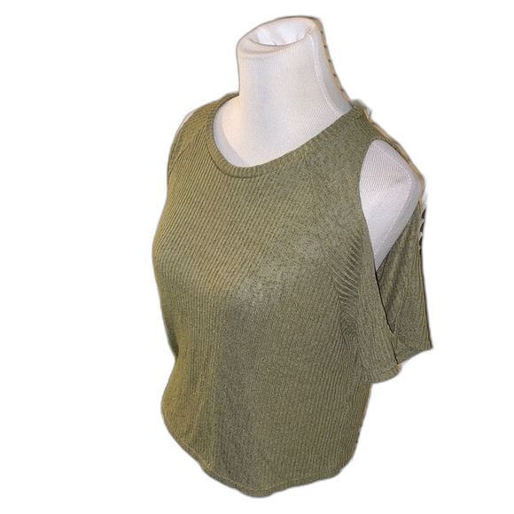 H & M Devided Army Green Ribbed Top with Cutout Sleeves Top Size Small - Picture 1 of 7